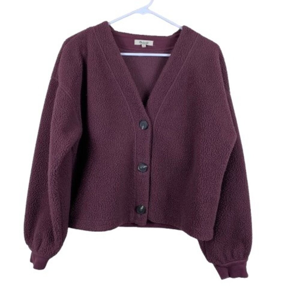 🌥️ Madewell (Re)sourced Fleece Crop Cardigan Dark Fig Size Medium 🌥️
